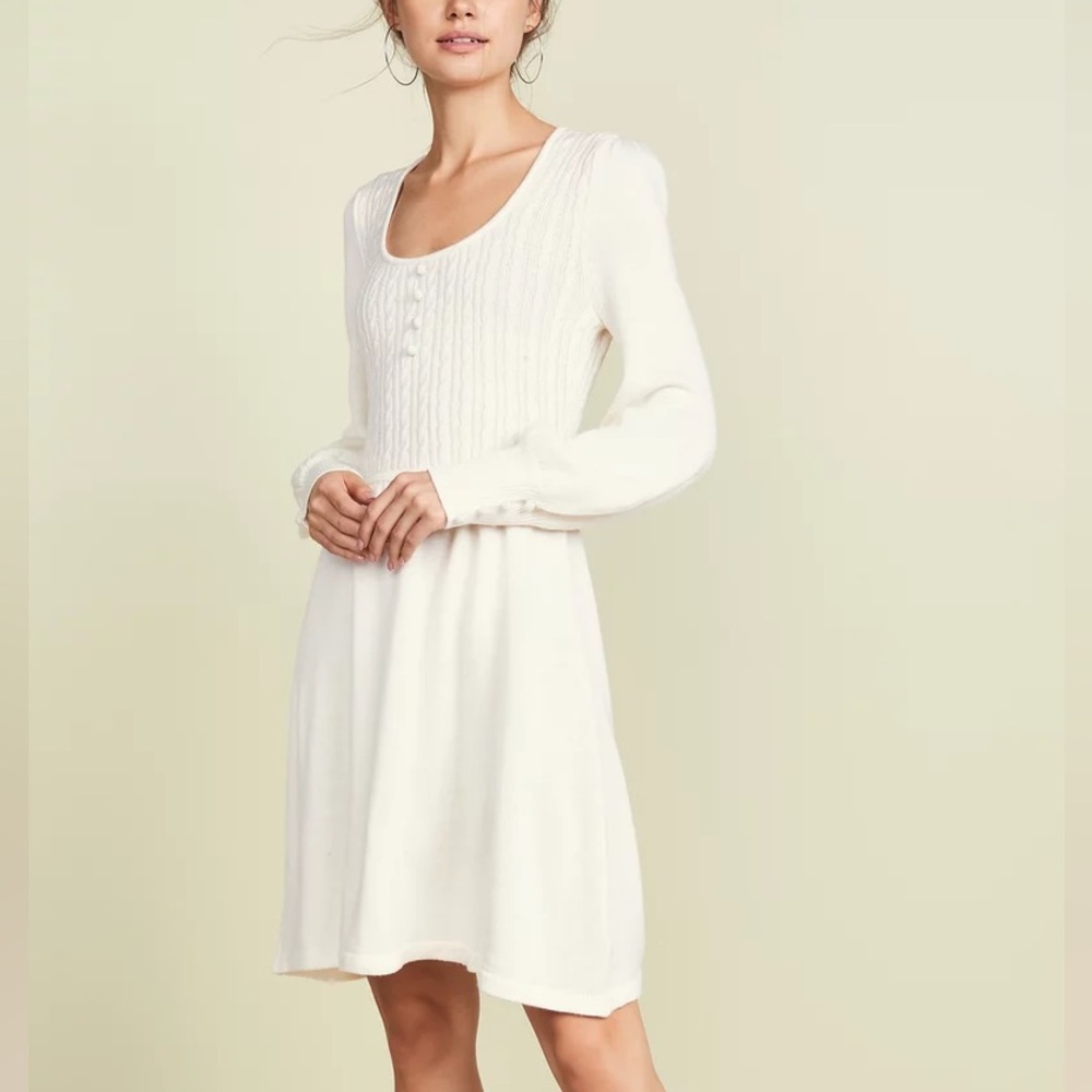 STAUD Balloon Sleeve Knit Sweater Long Sleeve Dress Ivory Women's Large